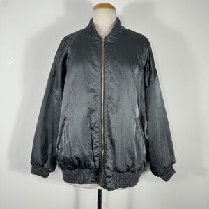 Vintage Esprit 1986 Gray Pink Lined Silky Nylon Bomber Jacket Size M Hong Kong